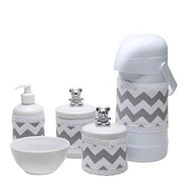 Imagem de Potinho de Mel Potes Garrafa Molhadeira E Porta Álcool-Gel Com Capa Ursinho Cinza