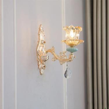 Imagem de Luminária de parede de cristal de luxo europeia, moderna, com LED, para decoração de sala de estar, quarto, escritório, quarto modelo, hotel, casa de campo, corredor (1 lâmpada, 1 peça).