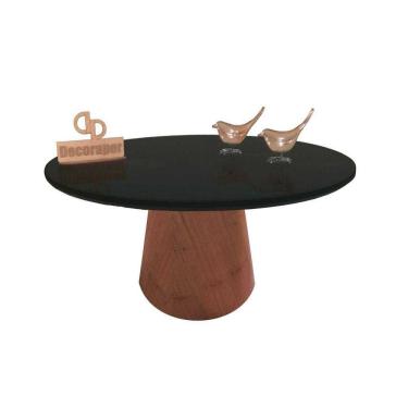Imagem de Mesa De Centro Com Vidro 80cm E Base Cone Envernizada Preto 40cm