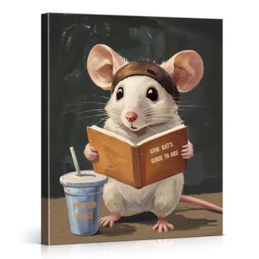 Imagem de Arte de parede engraçada de rato, academia, fitness, imagem de pôster de rato fofo, decoração de parede para academia, sala de estar, quarto, 20 x 25 cm, tela emoldurada, presentes para amantes de