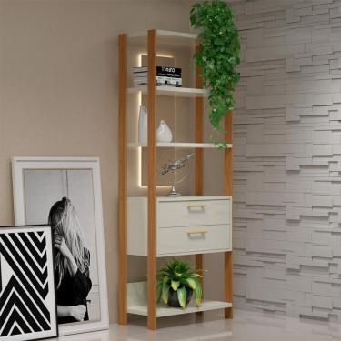 Imagem de Estante Helen 100% MDF 2 Gavetas Off White e Freijó