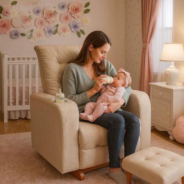 Imagem de Poltrona De Balanço Base Com Puff Gloria Bege