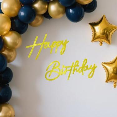 Imagem de Placa de feliz aniversário para pano de fundo - Letra de espuma dourada com glitter para balão arco banner arco cenário fotografia fundo de parede festa de aniversário decoração de chá de bebê