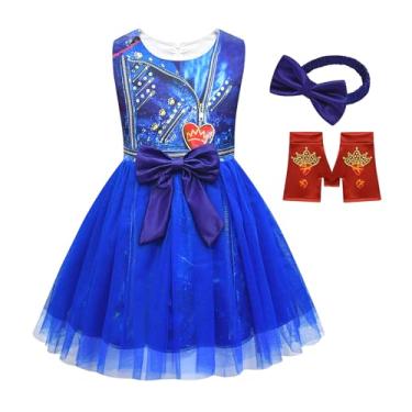 Imagem de JYKSDTUWS Halloween Christmas Descendants Girls Mesh Costume, Princess Birthday Party Dress Up Outfits with Gloves, Headband