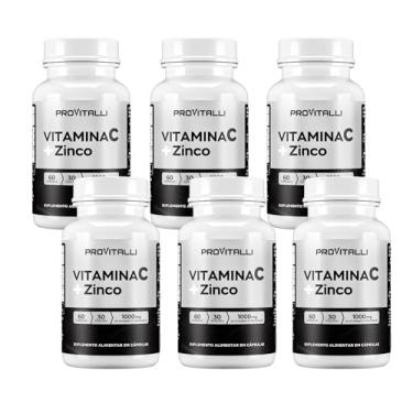 Imagem de Kit 06 Unidades Vitamina C 1000mg + Zinco 29,59mg Por porção | ProVitalli | Dupla Ação Imunológica e Antioxidante | Reforço para Defesas do Corpo | Alta Absorção | 60 Cápsulas - 30 Porções