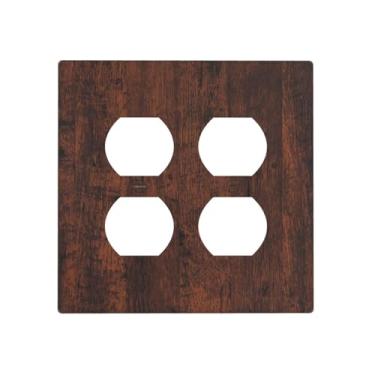 Imagem de Wmhusu Capa para interruptor de luz, marrom, vermelho, rústico, grão de madeira, retrô, casa de fazenda, 2 gangs, placas de parede duplas, placas de interruptor e capas de tomada para decoração de