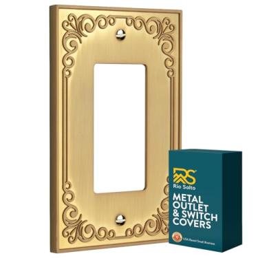 Imagem de Rio Salto Palazzo Collection Capa de placa de parede, capa de interruptor de luz de metal dourado, capas decorativas para tomadas de luz (ouro de latão escovado, 1 peça basculante)