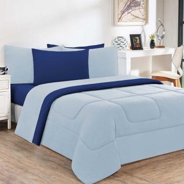 Imagem de Kit Edredom Malha 100% Algodão Gran Moratta 3 Peças Queen - Azul Bebê-azul Royal.