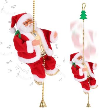 Imagem de MQcrafts Papai Noel escalado na corda, Papai Noel elétrico animado com música, enfeite de árvore de Natal musical, presente de decoração de feriado