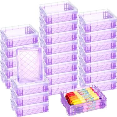 Imagem de Suzile 25 caixas de giz de cera de plástico com tampas de encaixe, organizador de armazenamento de giz de cera, recipiente empilhável, estojo de lápis a granel para caneta, artesanato, suprimentos