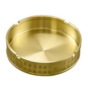 Imagem de Chiorgone Cinzeiro de caligrafia chinesa de latão sólido - tom dourado redondo gravado boa sorte Feng Shui peça decorativa para casa e escritório, simbolizando bênçãos, boa sorte