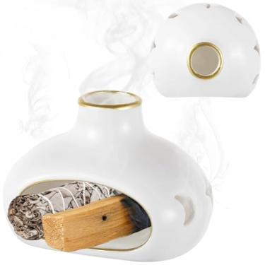 Imagem de Queimador de incenso de cerâmica feito à mão com chaminé, tigela de manchas para meditação e ioga, suporte decorativo para casa e escritório