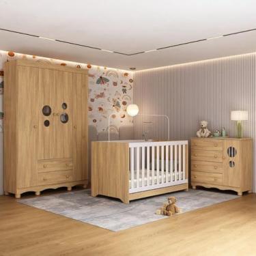Imagem de Quarto de Bebê Completo com Berço Americano 3 em 1 Suspiro Multimóveis Mp4616 Madeirado
