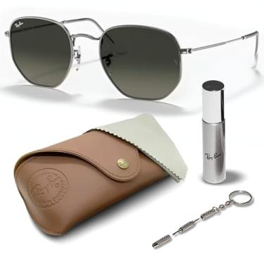 Imagem de Ray-Ban RB3548N Óculos de sol hexagonais planos com kit de óculos – protetores de nariz ajustáveis – Óculos de sol retrô formais e casuais ideais, Cinza (004/71 | 51 mm), 51 mm