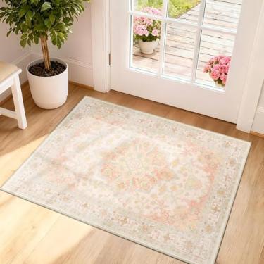 Imagem de CAPALOCA Tapetes laváveis à máquina, tapete de berçário, 5,5 x 7,5 cm, fofo, antiderrapante, repelente de água, estampa macia para quarto, decoração interna, sala de jogos, rosa, verde