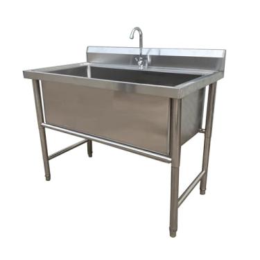 Imagem de CFMAIF Pia utilitária independente para lavagem, pia de cozinha comercial de tigela única de aço inoxidável, pia utilitária, pia industrial (60 x 60 cm/23,6 x 23,6 pol, profundidade: 30 cm/11,8 pol.)