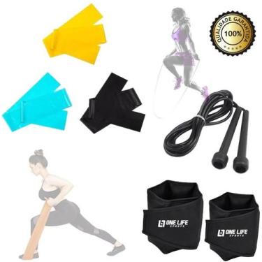Imagem de Kit 3 Faixas Média, Forte E Extra + Caneleira 2 Kg + Corda - Infinity