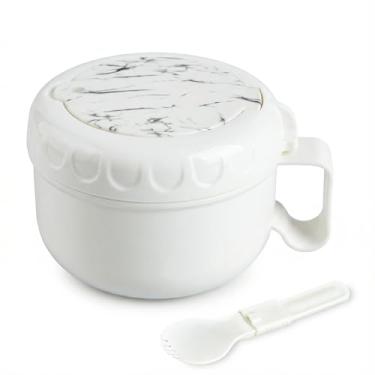 Imagem de MUUBOOX Tigela de micro-ondas padrão de mármore com tampas, canecas de sopa de micro-ondas de 800 ml com alças, para sopa e macarrão instantâneo, aveia, gumbo, salada, itens essenciais para dormitório
