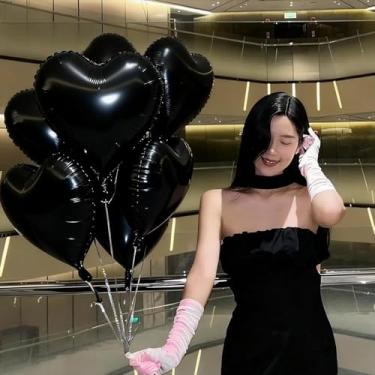 Imagem de 5 peças de balões de alumínio de coração de 45,7 cm, balões de dia dos namorados, decoração de festa de casamento, suprimentos para festivais de casa (5 peças) - preto)