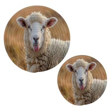 Imagem de Blueangle 2 peças de suporte de panela de ovelha fofo - conjunto de pegadores de panela de tecido redondo - almofadas quentes trançadas de algodão - porta-copos - tapetes de mesa para cozinhar e assar