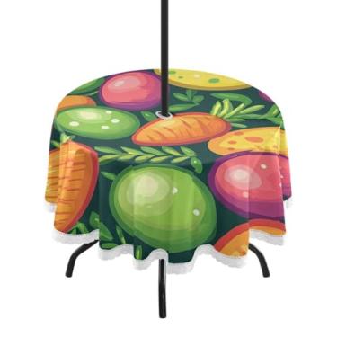 Imagem de Blueangle Toalha de mesa redonda impermeável com ovos de Páscoa de 152 cm com orifício para guarda-chuva - Tecido resistente à prova de sol para todos os climas para pátio, acampamento, piquenique(127