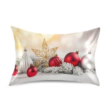 Imagem de SEHANY Capas de almofada de seda de bola de Natal para cabelo e pele, capas de almofada de cetim respiráveis macias e refrescantes com fecho de envelope, tamanho king (50,8 x 101,6 cm)