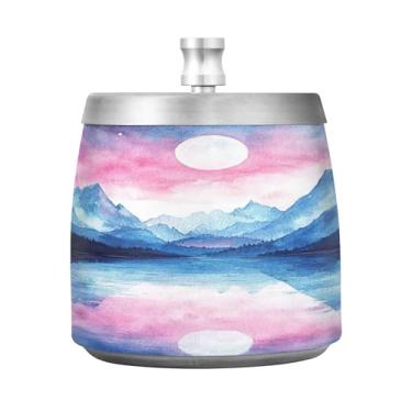 Imagem de SEHANY Cinzeiro Majestic Mountain Peak com tampa para cigarros, à prova de vento, sem fumaça, aço inoxidável, cinzeiros para uso interno e externo, grande, inodoro, para fumantes, decoração de