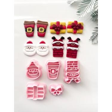 Imagem de Cortadores de argila de polímero de Natal, cortadores de brincos de inverno para joias de argila, kits de fabricação de brincos de Natal de 5 formas, árvore, floco de neve, casa