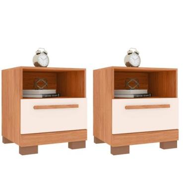 Imagem de Kit Mesa de Cabeceira Moderno Éden Caemmun, Freijó e Off White