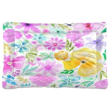 Imagem de SEHANY Cama de flores coloridas para cães e gatos com fundo antiderrapante, cama de canil, colchão macio para animais de estimação, lavável para cães pequenos, médios e grandes, gatos, 61 x 45 cm