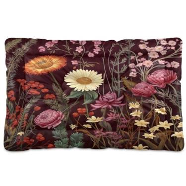 Imagem de SEHANY Cama de jardim para cães com flores vibrantes, cama de gato com fundo antiderrapante, cama de canil, colchão macio para animais de estimação, lavável para cães pequenos, médios e grandes, gatos