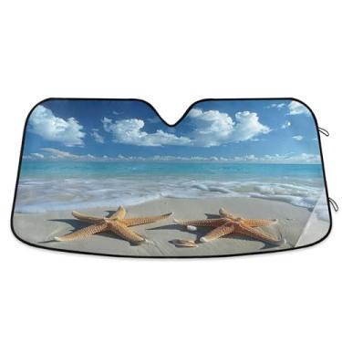 Imagem de SEHANY Para-brisa de carro de verão, mar, praia, para-sol para mulheres, pára-brisa frontal dobrável para carro, caminhão, SUV - Protetor de viseira de sol automotivo bloqueia os raios UV mantém seu