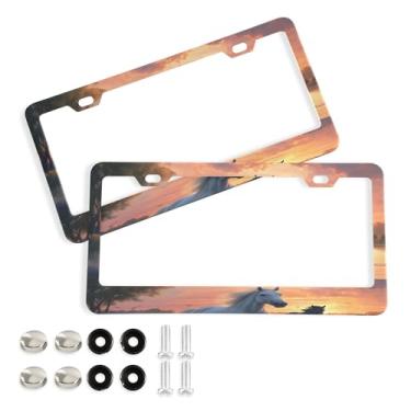 Imagem de SEHANY Molduras de placa de carro Majestic Running Horses, capa de alumínio à prova de ferrugem para placa de carro com furos elípticos e parafusos serve para acessórios de carro de tamanho padrão de