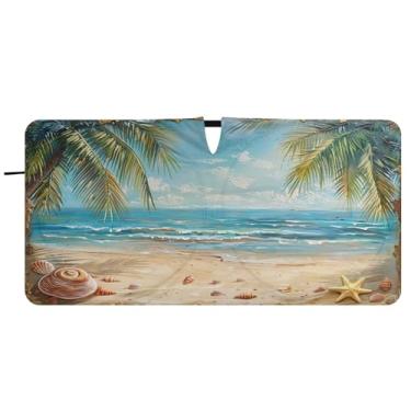 Imagem de Blueangle Belo para-sol para pára-brisas com cena de praia - 149.9 cm x 76.2 cm dobrável carro janela frontal blocos para-sol raios UV viseira de sol (857)