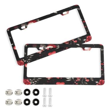 Imagem de SEHANY Molduras de placa de carro rosa dos namorados, capas de moldura de placa de carro de alumínio à prova de ferrugem com orifícios elípticos e parafusos serve para veículos padrão dos EUA tamanho