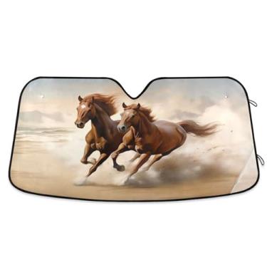 Imagem de ATTX Para-brisa de carro Chestnut Horse 139.7 cm x 70.1 cm Escudo solar universal com proteção UV, persiana de janela frontal automática dobrável para caminhões Sedans SUVs #791
