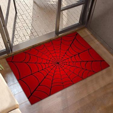 Imagem de CXULIN Tapete de porta de teia de aranha vermelha para ambientes internos, tapete de porta da frente gótico de Halloween antiderrapante de perfil baixo para entrada ao ar livre, tapete interno, pátio