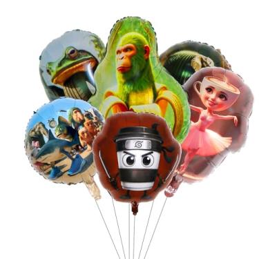 Imagem de 6 balões italianos Brainrot, decorações de aniversário de Brainrot italiano, Tralalero Tralala e Balões de festa de cappuccina de bailarina, balões de alumínio para decorações de festa de aniversário