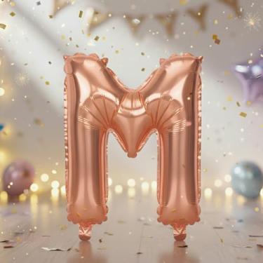 Imagem de Balões M grandes em ouro rosa de 81 cm, balões Mylar Mlphabet preenchidos com hélio para festas de aniversário e decorações de aniversário, suprimentos de decoração de festa em ouro rosa grande