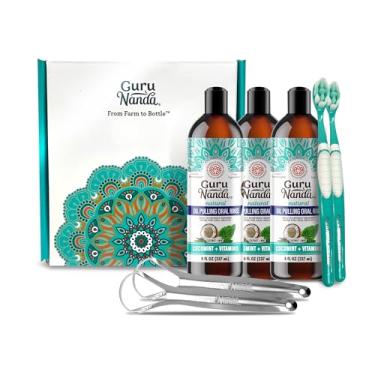 Imagem de GuruNanda Oil Pulling (Mickey D’s) with Coconut Oil, 7 Essential Oils, and Vitamins D, E, K2- Alcohol Free Mouthwash- Supports Bone & Gum Health, Freshens Breath and Helps Whiten Teeth- 3pk (8 Fl. Oz)