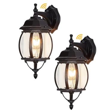 Imagem de LPINYE Pacote com 2 lanternas de parede LED do crepúsculo ao amanhecer para varanda, luminária de parede externa, luzes de varanda ao ar livre para exterior de casa, luzes de arandela externas