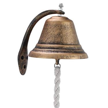 Imagem de Homelavie Sino de jantar suspenso com suporte ao ar livre, campainha de ferro fundido vintage de 12 cm, sino para porta, escola, bar, igreja, navios, jardim e fazenda, acessórios para brincar de casa