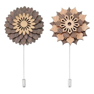 Imagem de SUPERFINDINGS 2 peças 2 estilos de terno de casamento broche de flor de flor de madeira feito à mão broches de lapela flor masculina alfinetes de lapela para casamento Corsage acessórios de terno