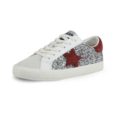 Imagem de VINTAGE HAVANA Grande Tênis feminino moderno | Star Tennis Tênis feminino | Cano baixo sem cadarço | Caminhada Confortável Casual, Brilho prateado/cinza/marrom, 41