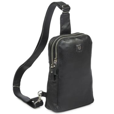 Imagem de Wise Owl Accessories Bolsa tiracolo de couro real para mulheres e homens, bolsa transversal no peito frontal com compartimentos para cartão de crédito, Napa preta, 9.5" x 6.5" x 2.5"
