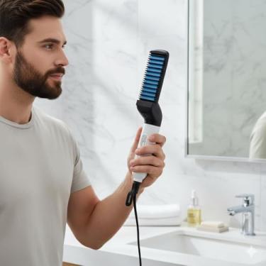 Imagem de Pente Alisador de Barba e Cabelo Masculino – Aquecimento Rápido 15s, Portátil e Bivolt – Alinha, Modela e Reduz Frizz