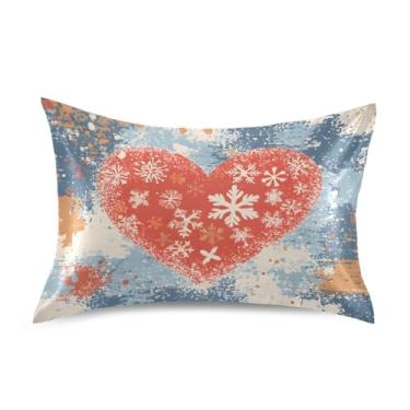 Imagem de Wassud Fronha de cetim para cabelo e pele vermelho coração macio fronhas de seda lisa tamanho padrão capas de travesseiro respiráveis com fecho de envelope