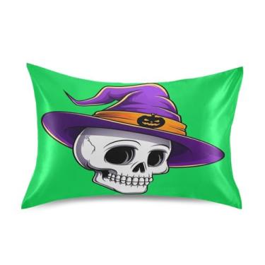 Imagem de Wassud Fronha de cetim de caveira branca de desenho animado para cabelo e pele fronhas de seda lisa tamanho padrão capas de travesseiro respiráveis com fecho de envelope
