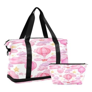 Imagem de STAYTOP Bolsa de ginástica com balões de ar quente para mulheres e homens, à prova d'água, esportiva, viagem, bolsa de fim de semana com bolso molhado para viagem, academia, ioga, natação