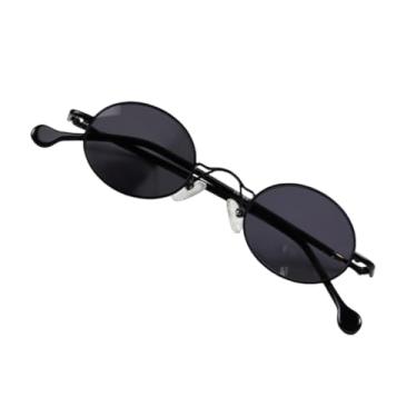 Imagem de JRLLFD Óculos de sol ovais pequenos de metal, femininos, masculinos, punk, vintage para mulheres (preto, cinza)